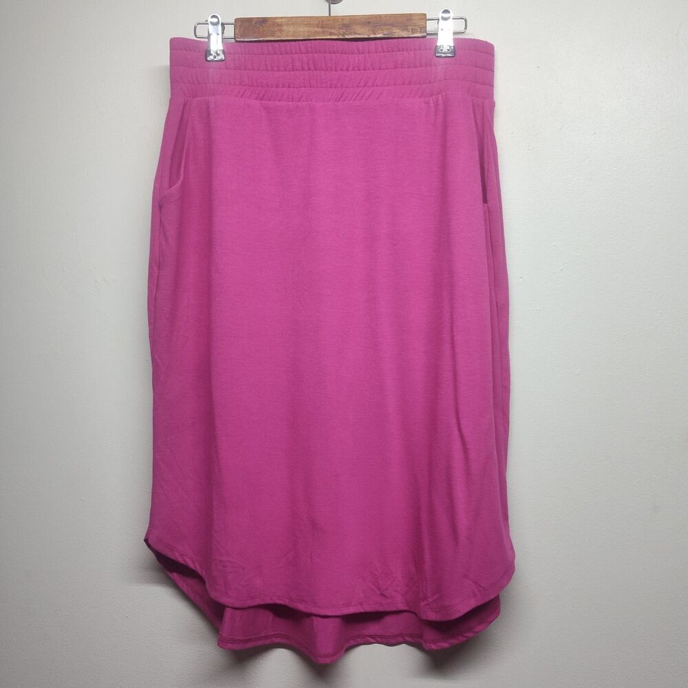 Zenana Midi Skirt Women XL Fuchsia Pink Jersey Elastic Waist Athleisure Casual